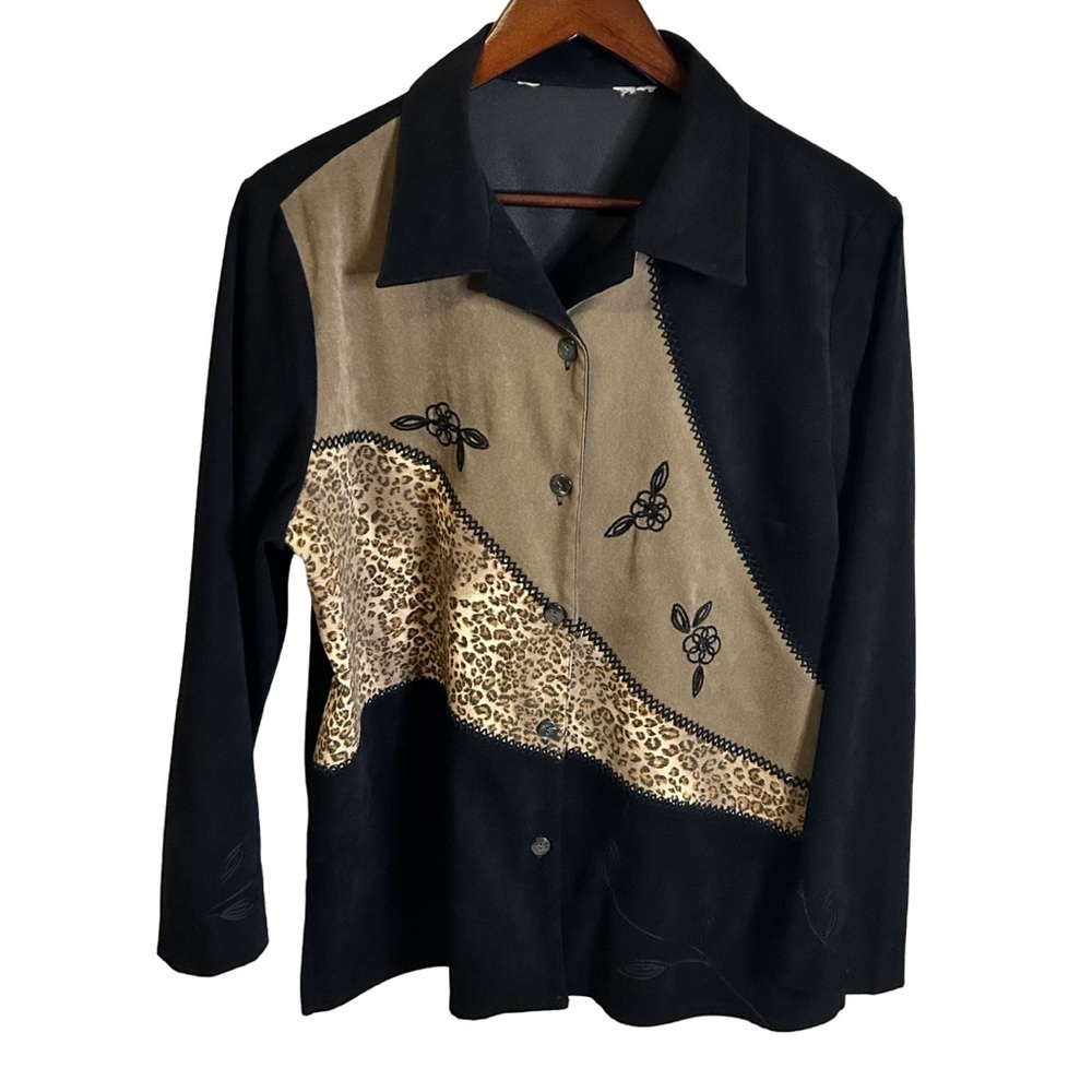 Vintage Tanjay | Floral Leopard Print Button Down | Long Sleeve | Size L